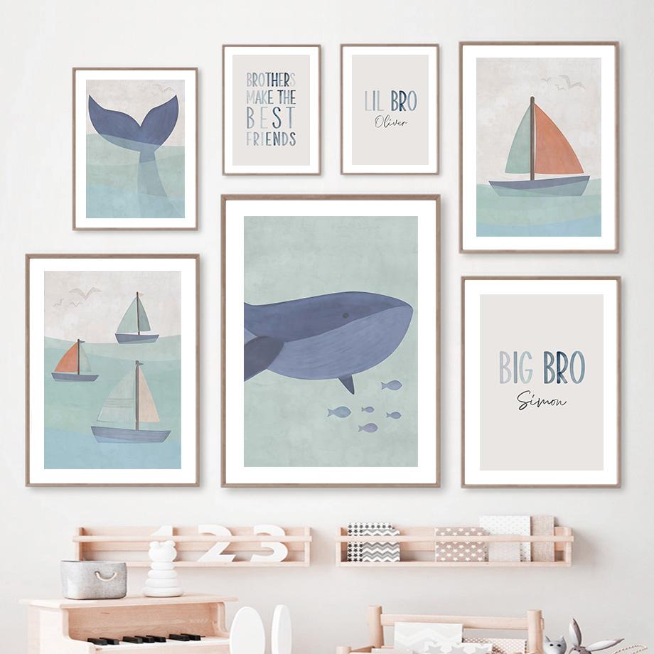 Whale Sailboat Ocean Wave Walk Nautical Maritime Quote Wall Art Canvas Painting Posters And Prints Wall Pictures Kids Room Decor