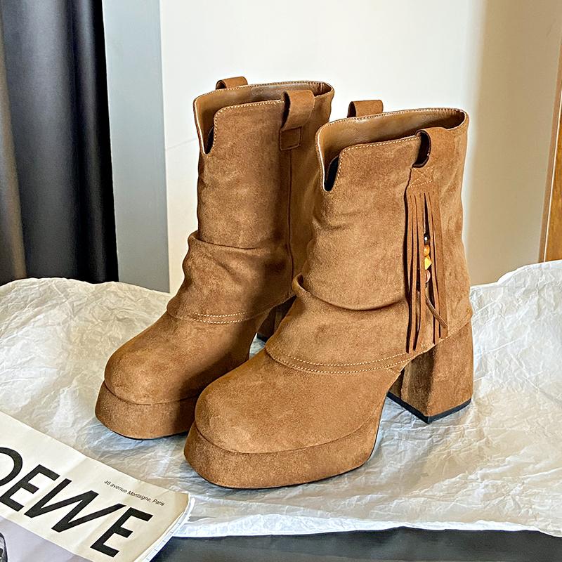 

Autumn Winter Platform Thick Sole Women Pipe Ankle Boots Punk Style Banquet Party Stripper High Heel Short Botas Mujer 35