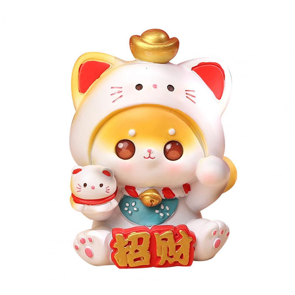 Cartoon Cat Sculpture Chinese Lucky Wealth Waving Cat Hand Painted Decorative Resin Desktop Statue Gift Office Supplies