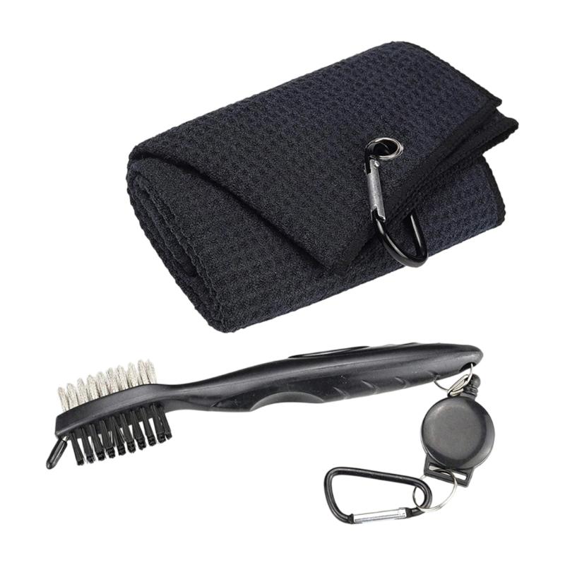 Golf Towel And Double Sided Cleaning Brush Set Golf Club Scrubber Microfiber Towel For Efficient Club Maintenance