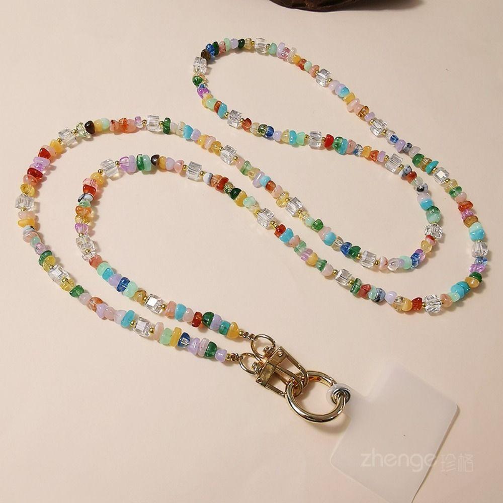 Crossbody Long Phone Lanyard Stone Gem Beads Phone Chain Fashion Mobile Phone Straps  Women Girls