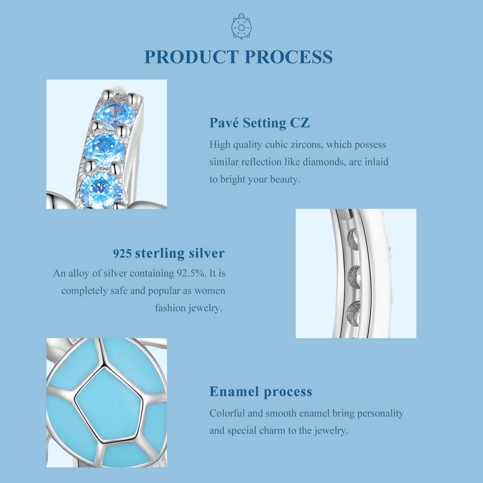 WOSTU 925 Sterling Silver Blue Turtle Hoop Earrings Shiny Zircon Ear Buckles Fine Jewelry For Women Vacation Party Summer Gift