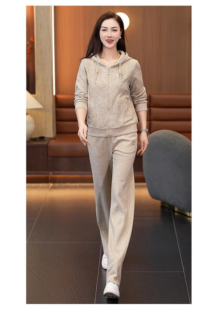 Korean Style Women's Hoodie & Long Pants Set - Casual, Loose, Anti-Aging Sportswear for Spring & Autumn