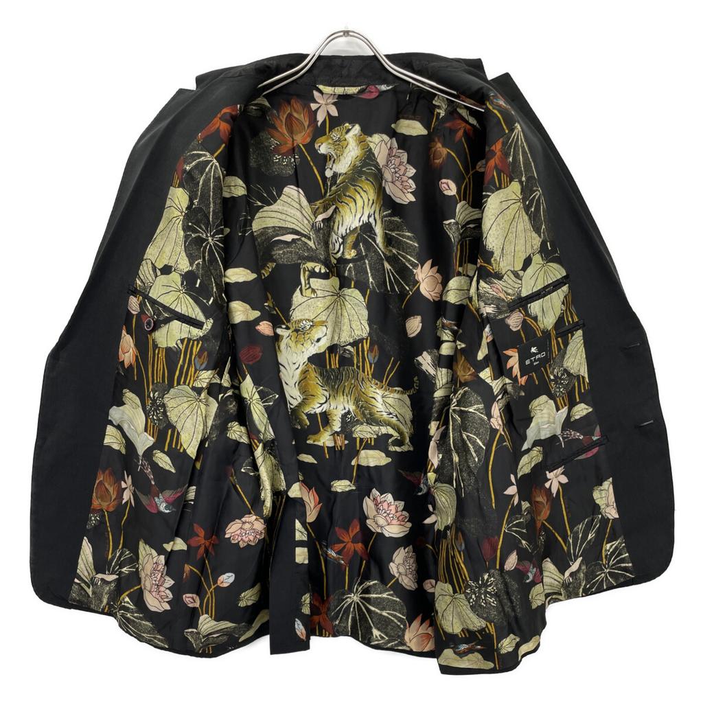 ETRO Black 2B tailored jacket with botanical tiger lining Jacket 60 blackUsed