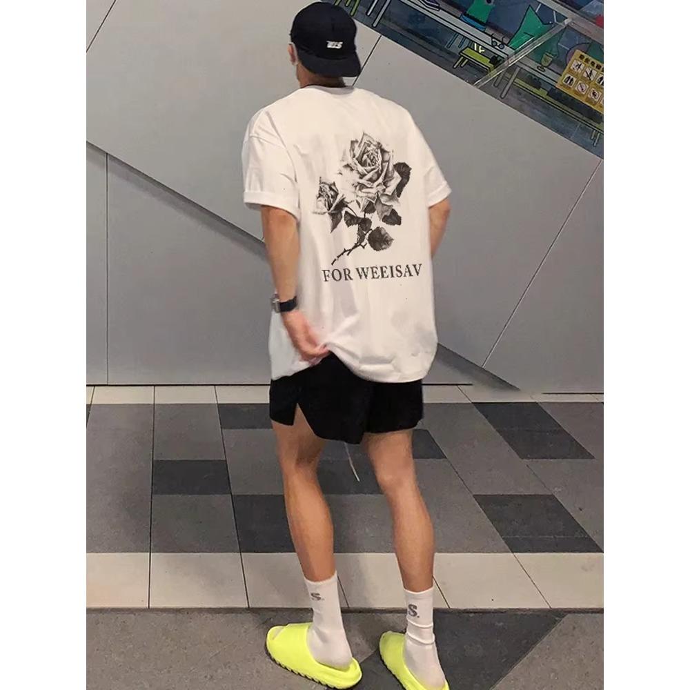 Camiseta de calle deportiva informal de alta calidad con estampado de algodón 100% con letras en inglés para hombre de peso pesado a la moda de verano