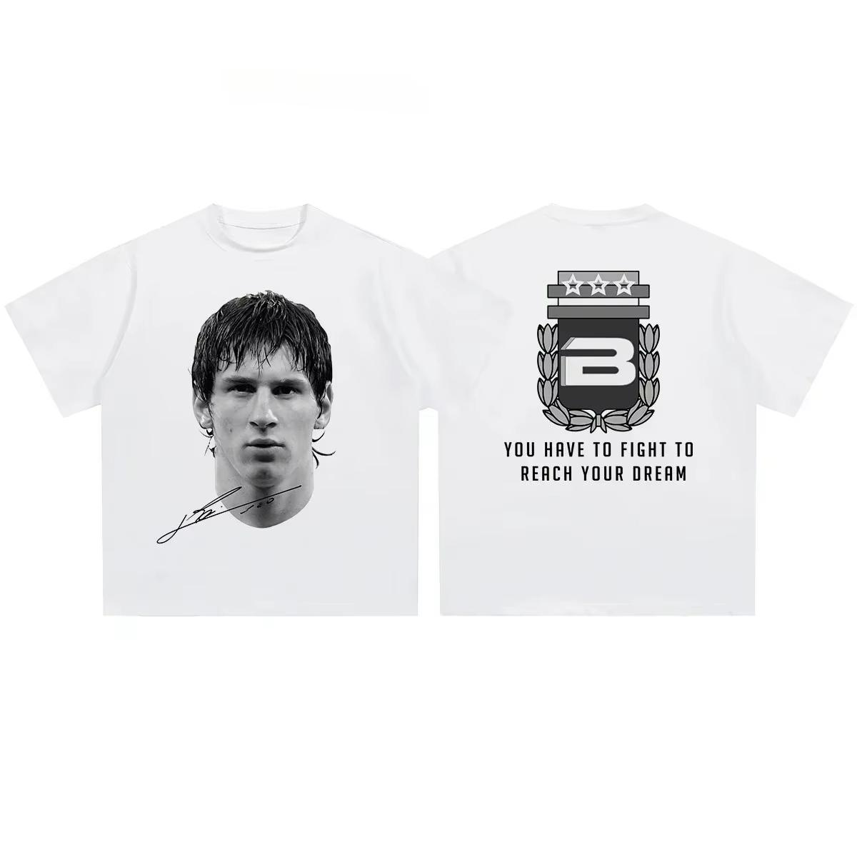 Cristiano Ronaldo Neymar Lionel Messi Fußball-Superstar Porträt Aufdruck T-Shirt Herren Damen Baumwolle Locker Freizeit Kurzarm T-Shirt M
