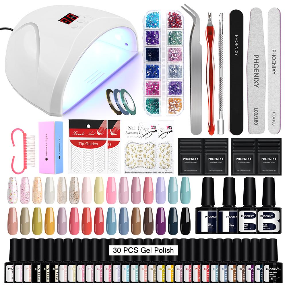 PHOENIXY 5ML Gel Nail Polish 36W UV LED Lamp Nail Dryer Soak-off Gel Varnish 30 Colors and Base Top Coat Set Starter Nail Art Tools Kit