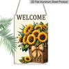 2D Flat Aluminum Plaque, Welcome Sunflower Basket Sign, 8x12 Inch, Farmhouse Rustic Floral Decor, Porch & Entryway Wall Art