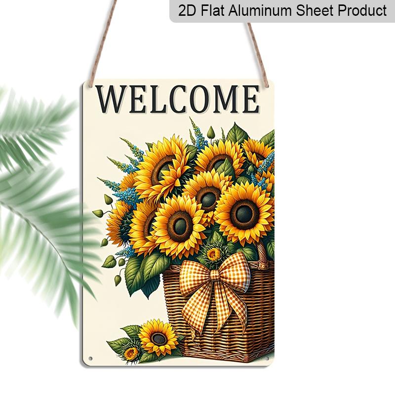 

2D Flat Aluminum Plaque, Welcome Sunflower Basket Sign, 8x12 Inch, Farmhouse Rustic Floral Decor, Porch & Entryway Wall Art 20*30cm