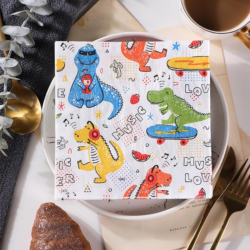 20Pcs 33x33cm Cartoon Music Dinosaur Printed Birthday Decoration Tissue Napkin Paper Kids Shower Party Supplies