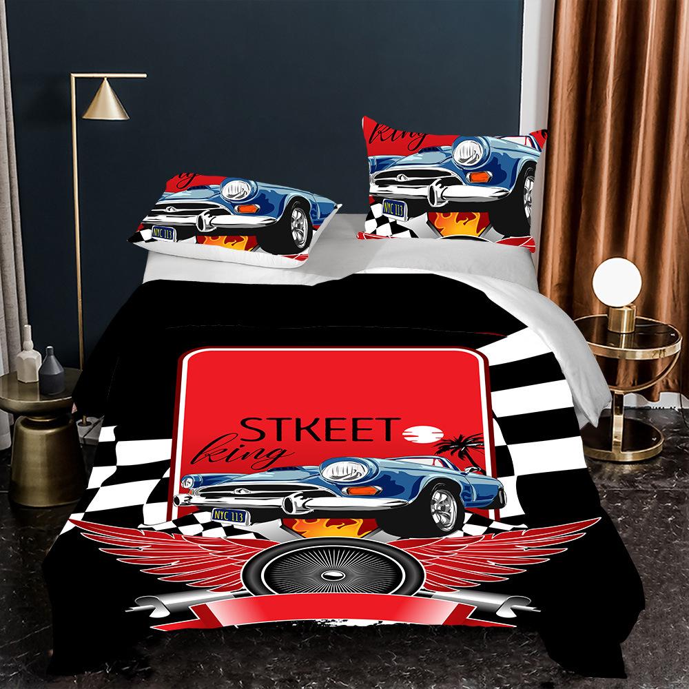 3D Classic Car Series Bedding Set Cartoon Car Theme Duvet Cover and Pillow Case 2/3 Pieces AU140 * 210 Quick Drying Home Decoration