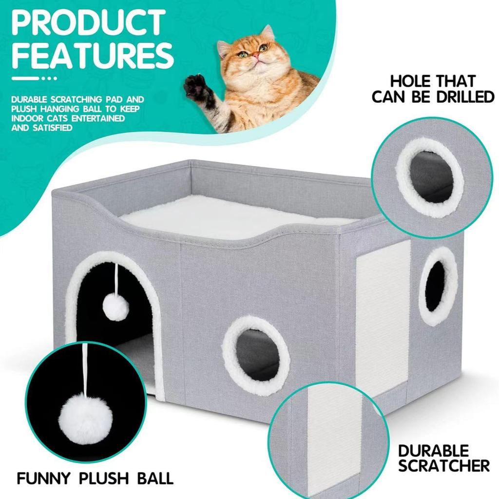 Double-Layer All-Season Enclosed Cat Bed - Warm Winter Sleeping House