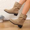 Autumn Winter Low Heel Round Toe Western Style Velvet Booties Women Fashion Short Boots Versatile Casual Dress Shoes