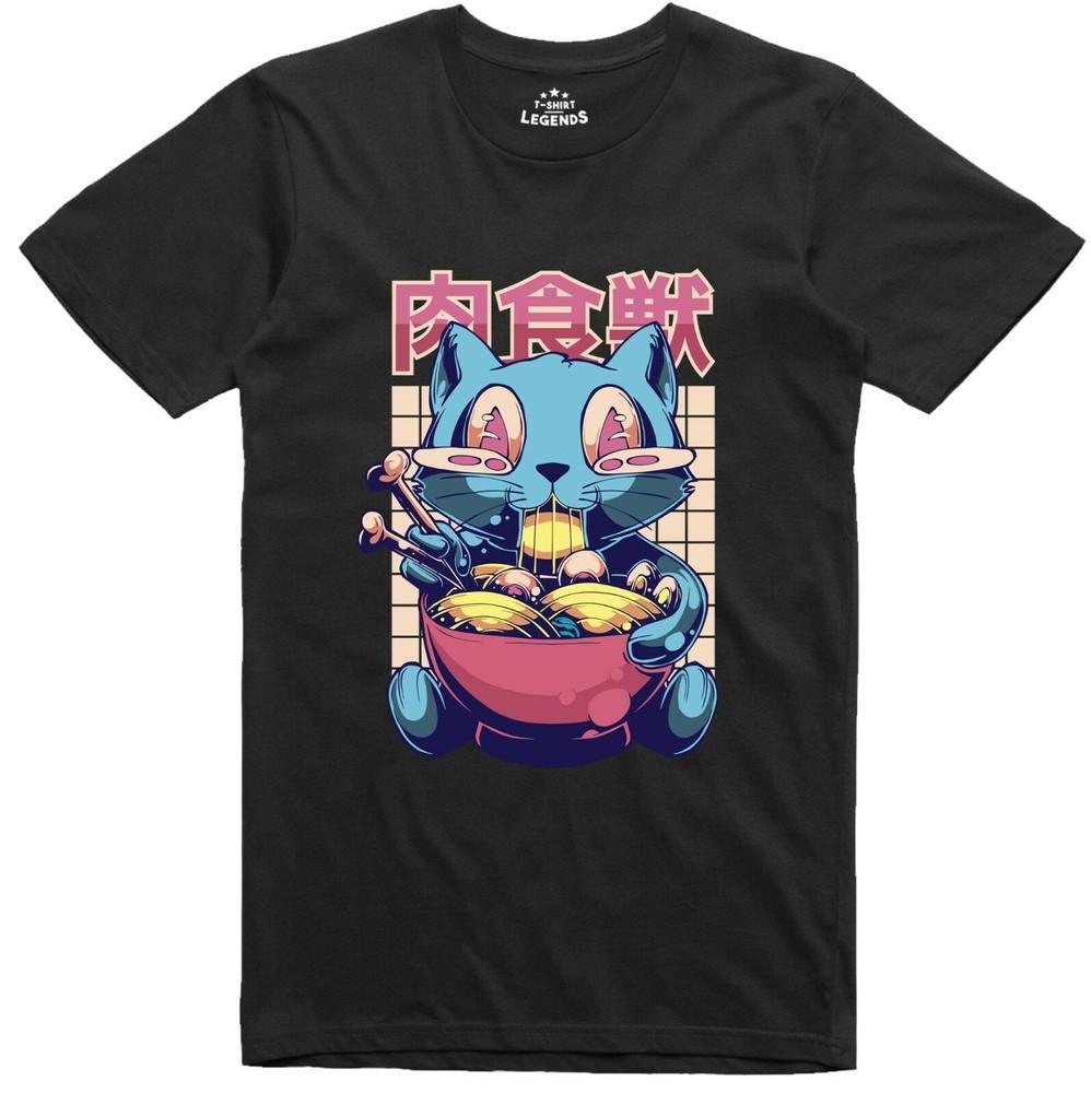 Anime T Shirt Cat Ramen Noodles Manga Japanese Geek Regular Fit Tee