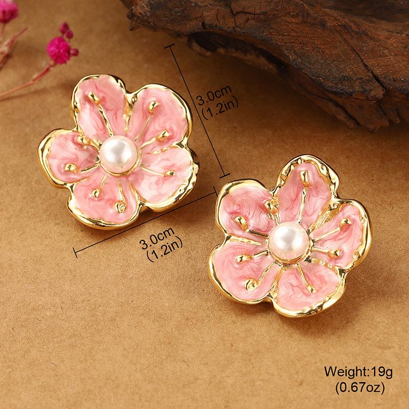 Flower Pearl Earrings Premium Summer Small Fresh Stud Earrings New Retro Personality Temperament Earrings