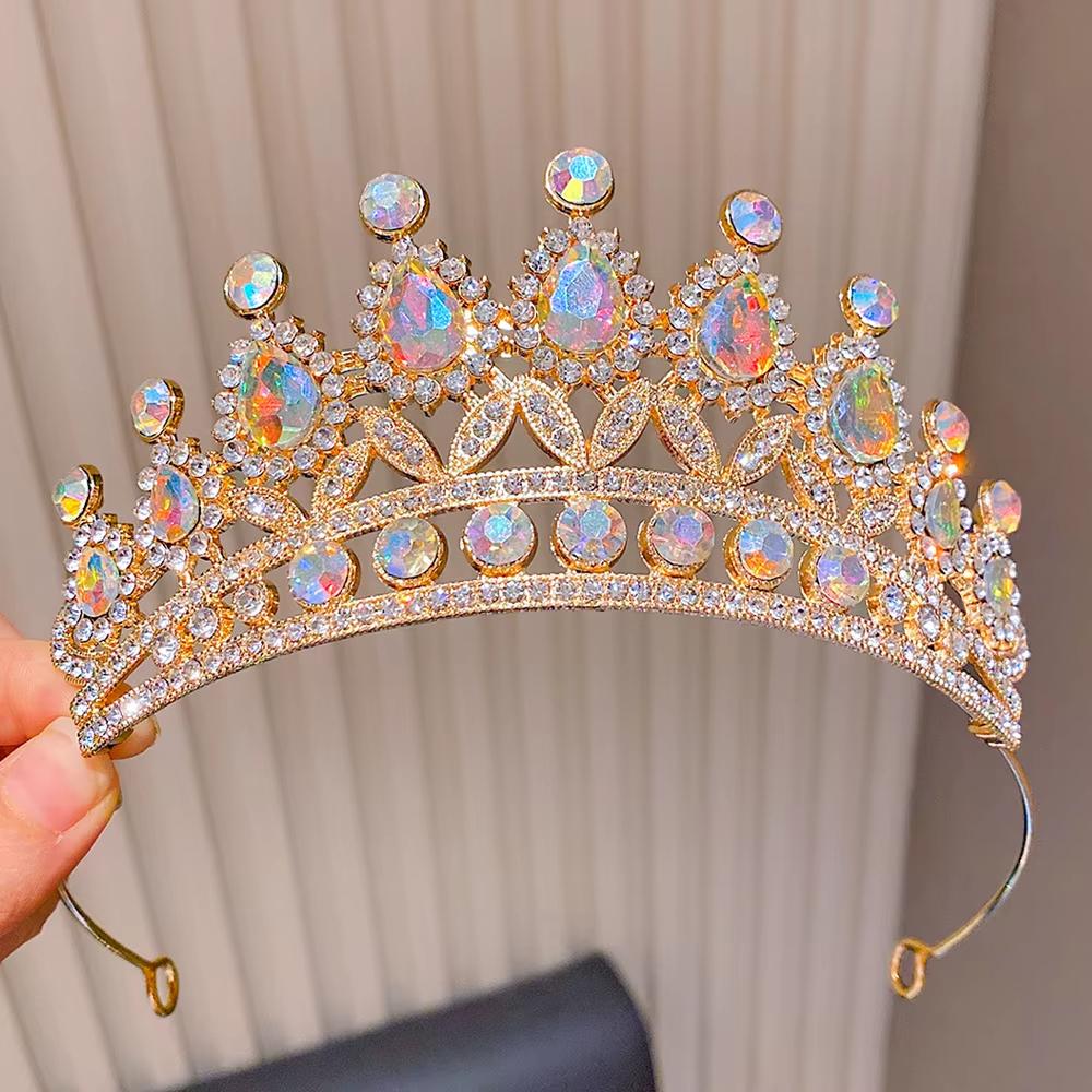 Fashionable Multi-Color Crown Princess Crystal Tiara Hair Accessories Birthday Gift for Girls Photography Party Stage Crown