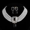 Square gemstone full diamond earrings necklace set choker multi-layer bridal anti-pearl necklace earrings