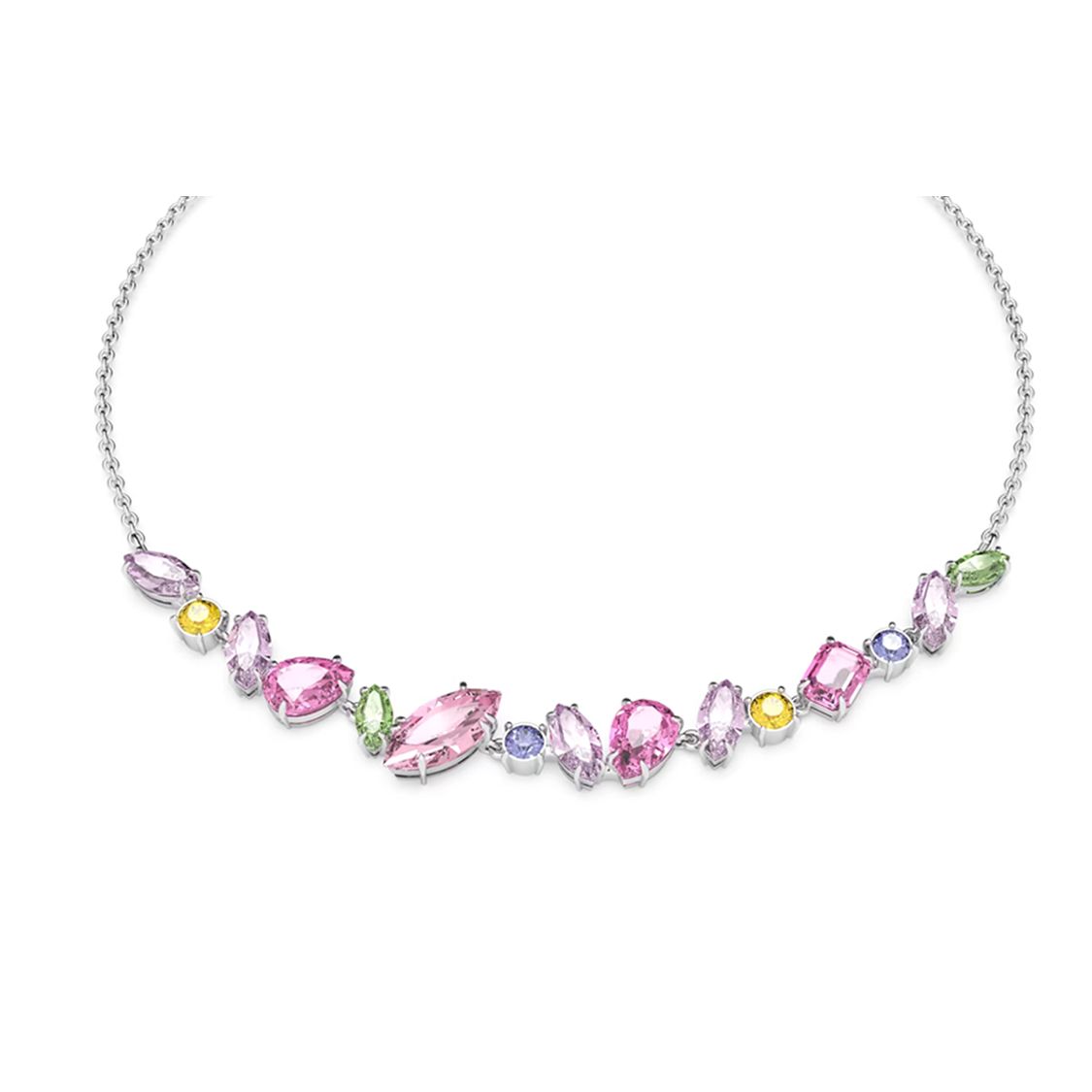 Swarovski Gema Mixed Cut Rhodium Plated Necklace Women necklace Silver 5658398 Box (Random Color)