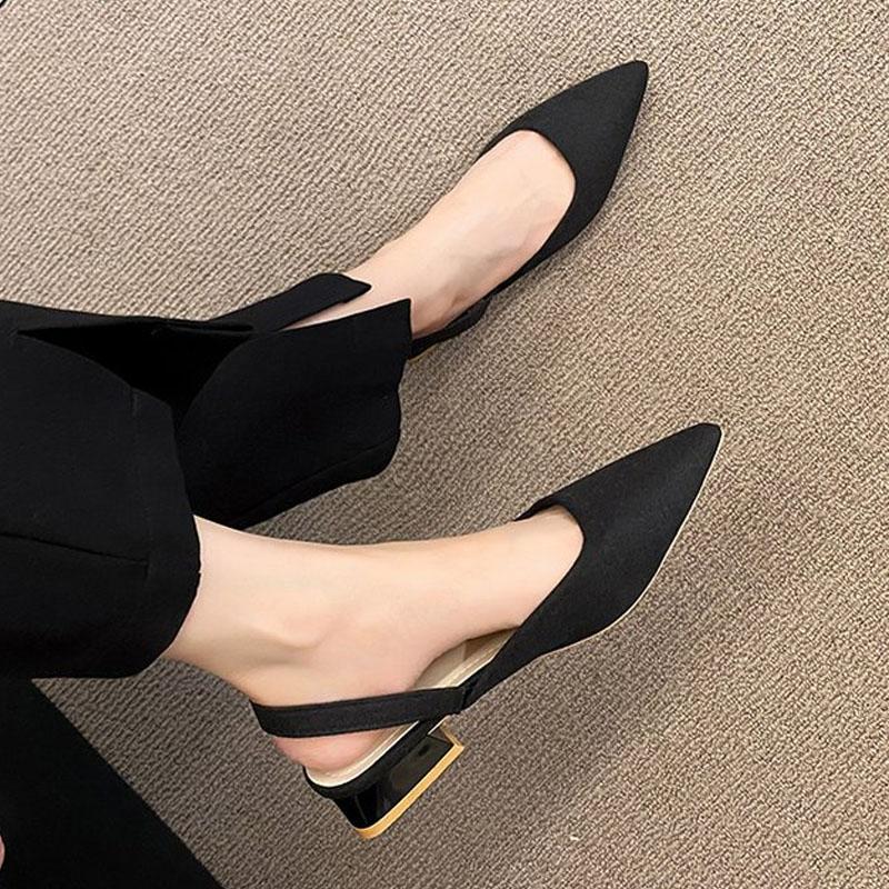 Vår Sommar Klackar Dammode Spetsig Tå Pumps Slingbacks Sandaler Bekväma Liten Klack Slip-on Skor Dam Vardagsskor