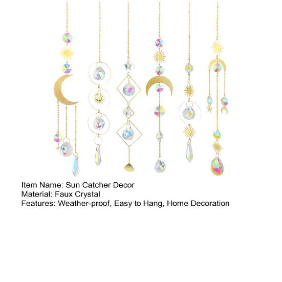 Faux Crystal Suncatcher Hanging Decoration Indoor Outdoor Garden Sun Moon Star Prism Wind Chime Ornament Rainbow Maker Pendant
