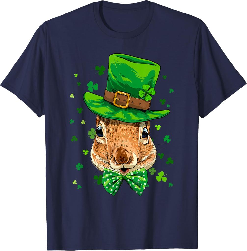Squirrel Leprechaun St Patricks Day Graphic Print Cotton Crew Neck T-Shirt Casual Trip Tee
