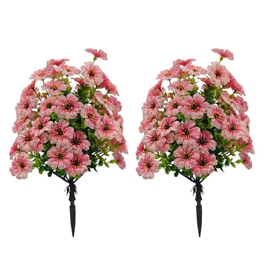 Artificial Flower Stake for Outdoor UV Resistant Fake Floral Shrubs with Ground Spike Realistic Faux Bushes Plant for Garden Yard Porch Patio Decor