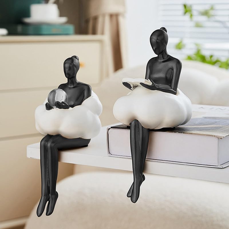 Gold Home Decor Women Thinker Statue, Modern Bookshelf Figurines Accent Decorations for Living Room, Resin Abstract Art Collectible for Office