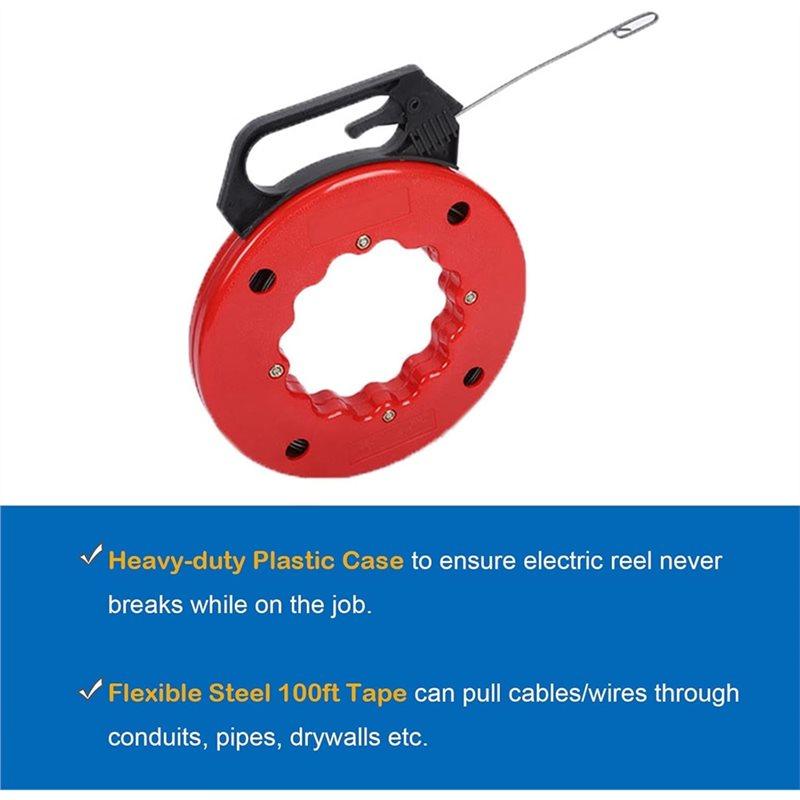 A96I-ATE Tools, Fish Tape Hand Wire Puller Fishtape, Wire Pulling Reel Electrician Cable Fishing Tools