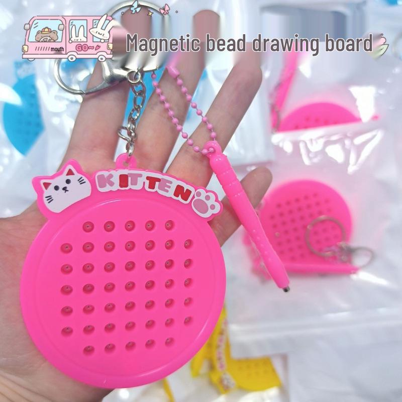 Magnetic Steel Ball Drawing Board Keychain - Cute Backpack Pendant or Car Key Accessory Gift.