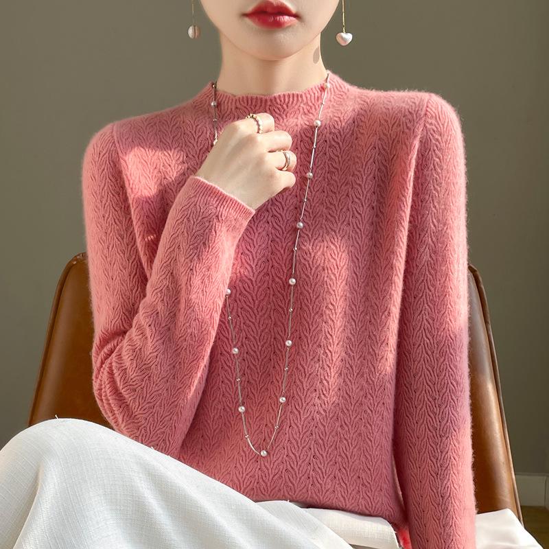 Women's 2024 Stylish Wool Sweater: Lace Half-High Collar Knit Top, Autumn/Winter Loose Fit Inner Wear.