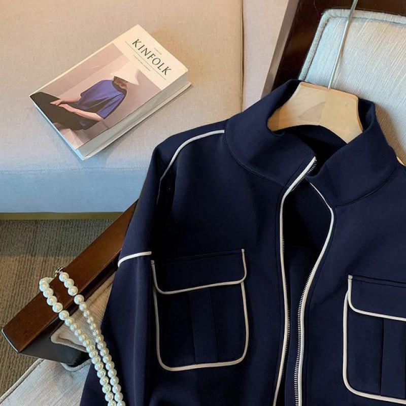 Women's 2024 Spring/Autumn Petite Casual Hoodie Jacket - Thickened Short Baseball Style