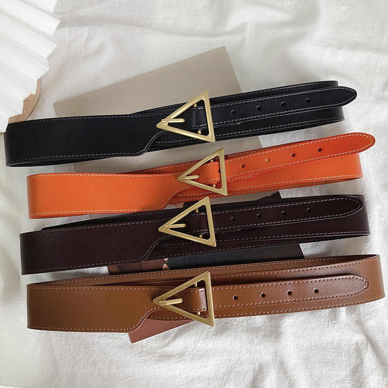 1pcs Women's Decorative Belt with Luxury Feel - New Design In 2026, Genuine Leather, Stylish Black Minimalist Wide Belt, Instagr