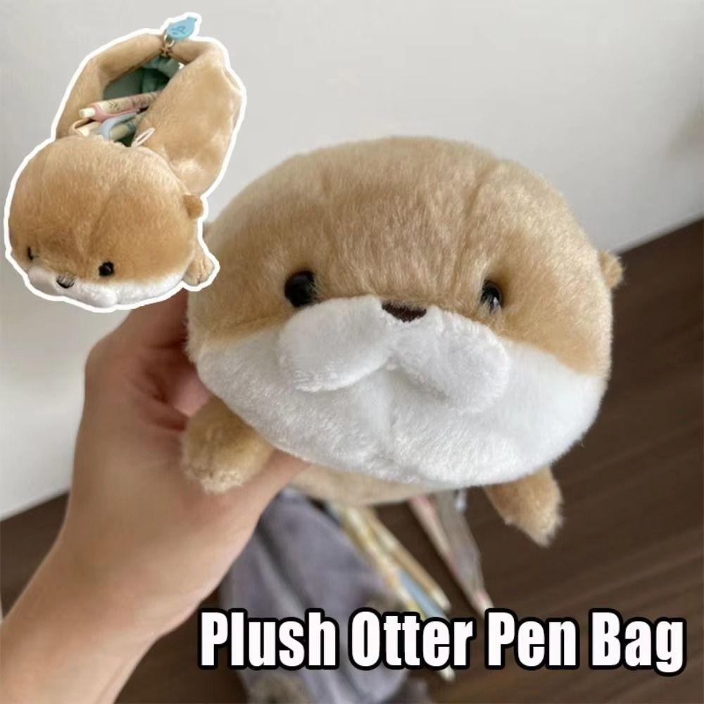 Pen Holder Plush Pencil Bag Large Capacity Stationery Bag Creative Otter Pencil Case Students