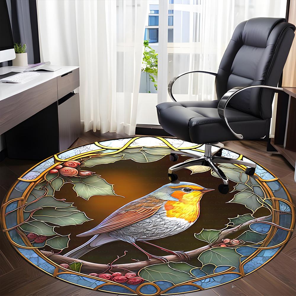1pc Stained Glass Bird Ornament Chair Carpet for Office Non-Slip, Machine Washable Rug for Office - Holiday DecorMachine Made yy25102