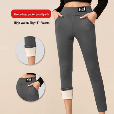 Women's Plus Size Thick Velvet Lambswool Leggings - Warm, Tight Fit In Black or Gray for Autumn and Winter.