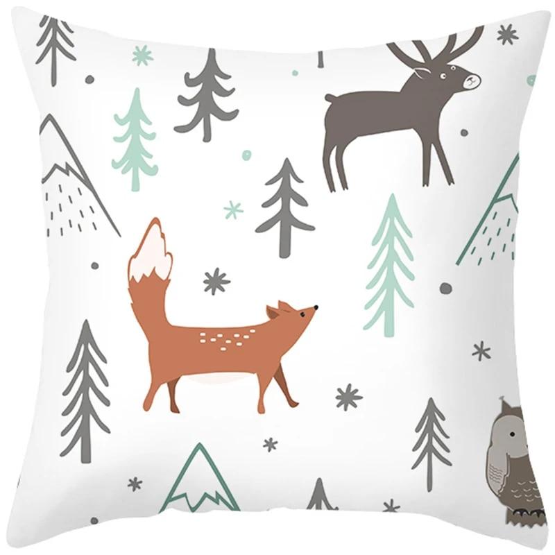 Cartoon Elk Forest Animal Christmas Tree Christmas Tree Decoration Pillow Set Bedroom Sofa Restaurant Office Pillow Sleeve