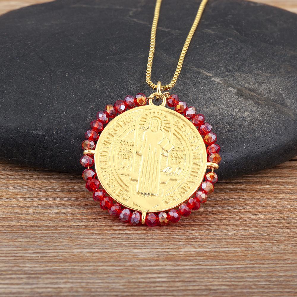 Nidin Neues Kreatives Design Runde Form Eingelegte Perlen Charm Anhänger Halskette Für Damen Herren Religiöser Stil Schmuckzubehör Geschenk