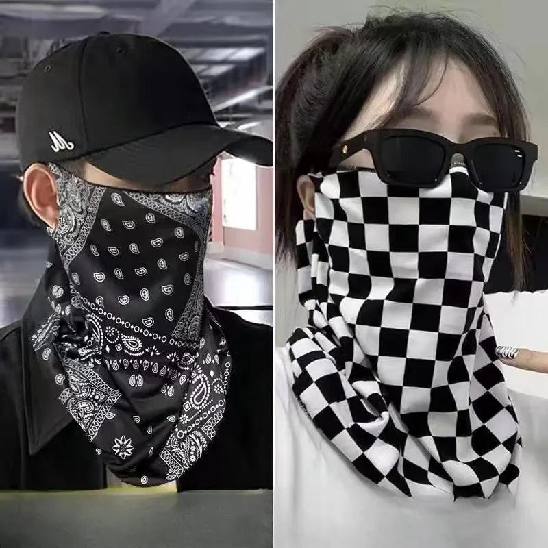 1 Pièce Masque Facial à Carreaux pour Hommes Femmes d'Extérieur Protection Cou Visage Moto Conduite Couvre-Écharpe Tube Coupe-Vent Anti-UV Vélo