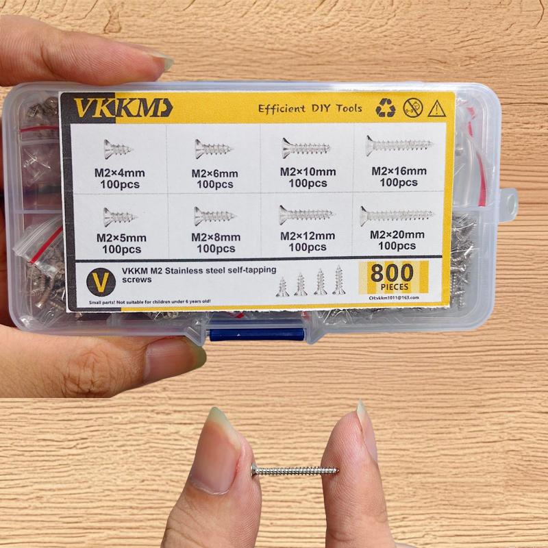 VKKM - Silver Countersunk Self Tapping Screw M2x (4/5/6/8/10/12/16/20) Mm 304 Stainless Steel Cross Groove Flat Head Screw