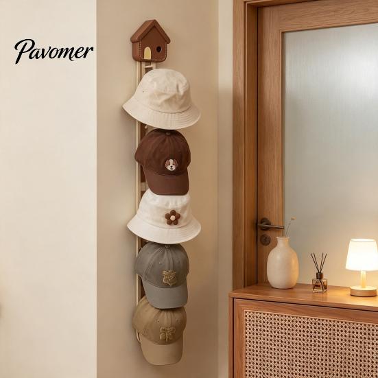 Decorative Wall Hooks for Home Hat Organizer with 8 Hooks, Wall-mounted Baseball Cap Rack, Cute House Shape Rack Vertical Storage Holder Bags Scarves