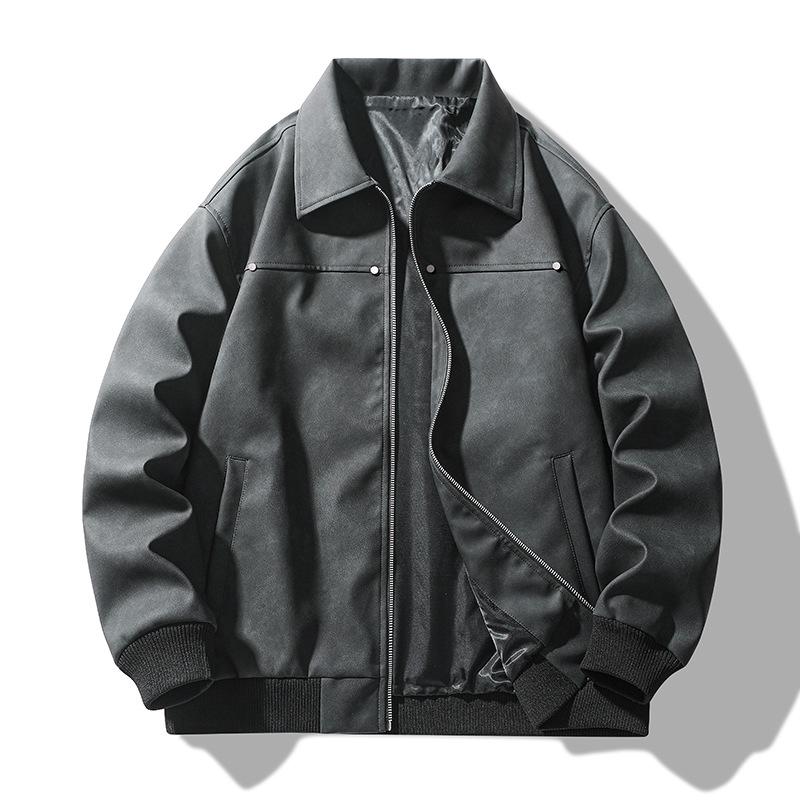 Men's 2025 Spring Fashion Lapel Motorcycle Leather Jacket - Korean Style Retro American Street Outerwear