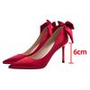 Fashion Elegant Satin Bowknot High Heels Pumps for Women Sexy Pointed Toe Stiletto Heeled Red Bridal Wedding Shoes Woman White Pumps