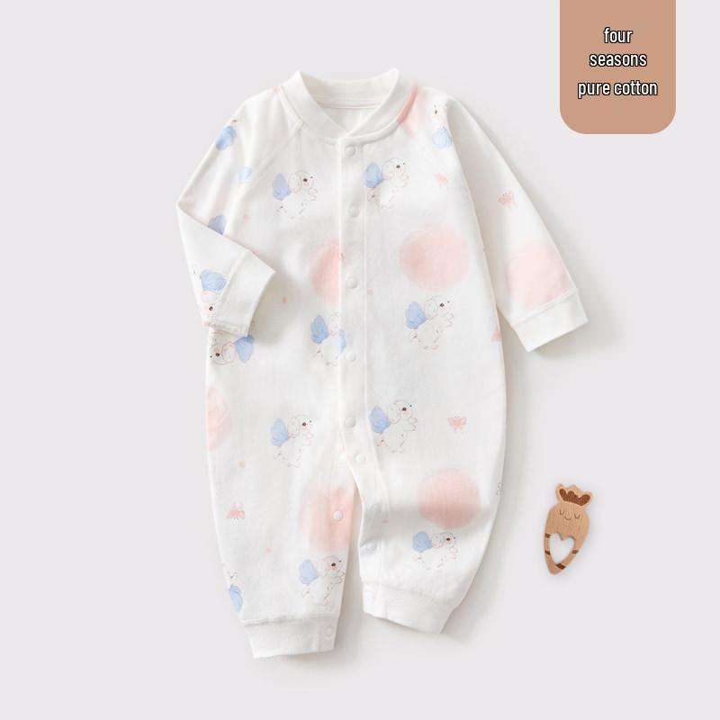 Pure Cotton Baby Romper: Open Front, Class A, for 0-12 Months, Spring/Autumn, Newborn Outerwear, Crawling Suit, Single-Layer Base.