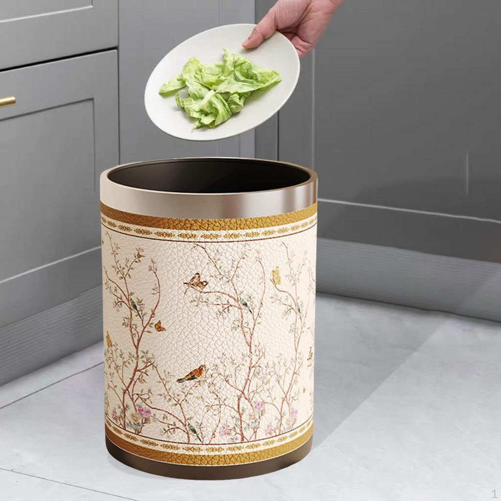 American Style PU Leather Wastebasket for Dorm and Bathroom