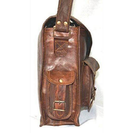 15" Vintage Goat Leather Messenger Bag Shoulder Laptop Briefcase Hand Bag