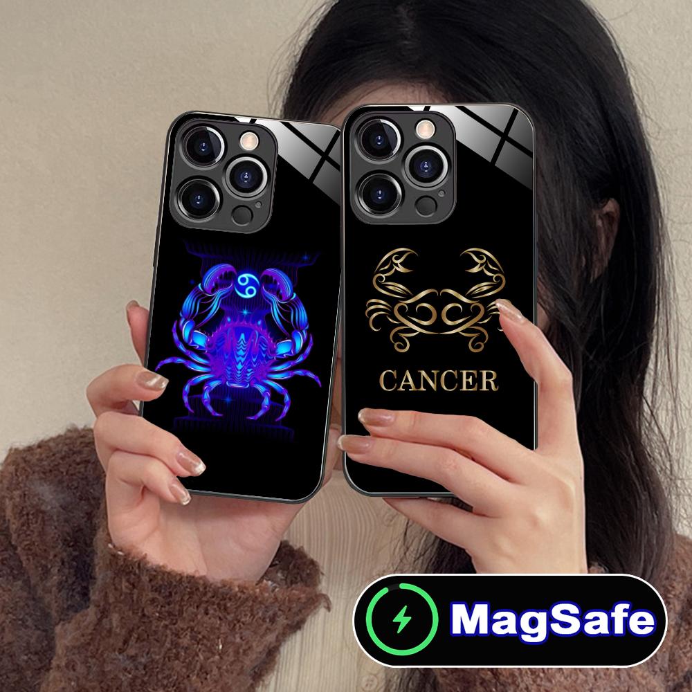 Zodiac Sign Cancer Mobile Phone Case for iPhone 17 16 15 14 13 12 11 Pro Max Plus Mini MagSafe Glass Colour Cover Pretty Luxury