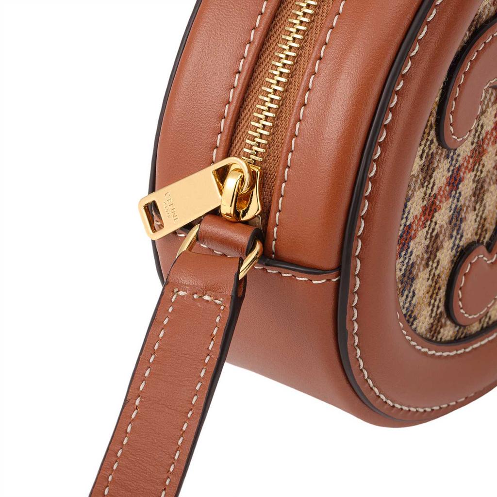 Celine Triomphe Logo Embossed Oval Fabric And Leather Mooncake Bag Wallet Crossbody Shoulder Bag Women Bags Brown 10I702EQH-14ML