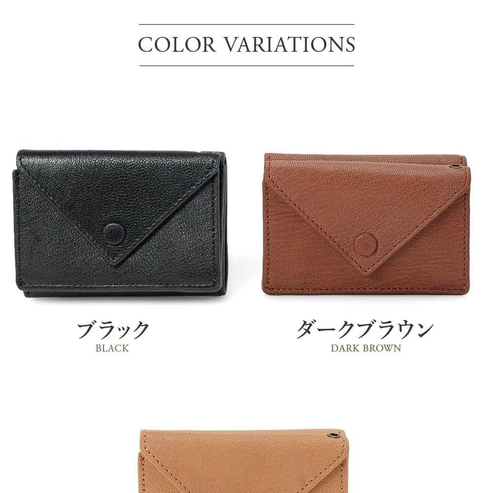 Genuine Trifold Mini Genuine Compact Key Money Coin Trifold Mini Black [G Leather] Wallet, Women's Wallet, Wallet, Men's Leather, Wallet, Trifold,