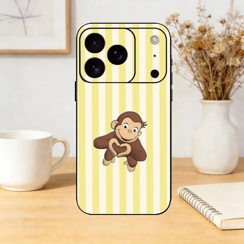 Mokey C-Curious G-Georges Phone Case For iPhone 17,16,15,14,13,12,11 Plus,Pro,Max,Mini Silicone black Soft Cover