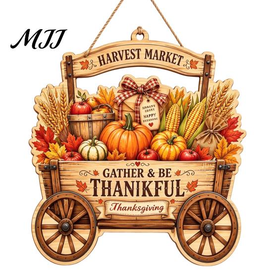 Harvest Theme Home Decoration Thanksgiving Front Door Hanging Sign, Pumpkin Turkey Pattern Hanger, Autumn Indoor Outdoor Holiday Sign Wall Ornament